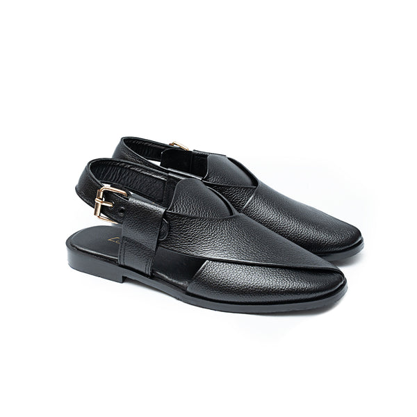 LS Pure Leather Handmade Peshawari Black Sandal-662