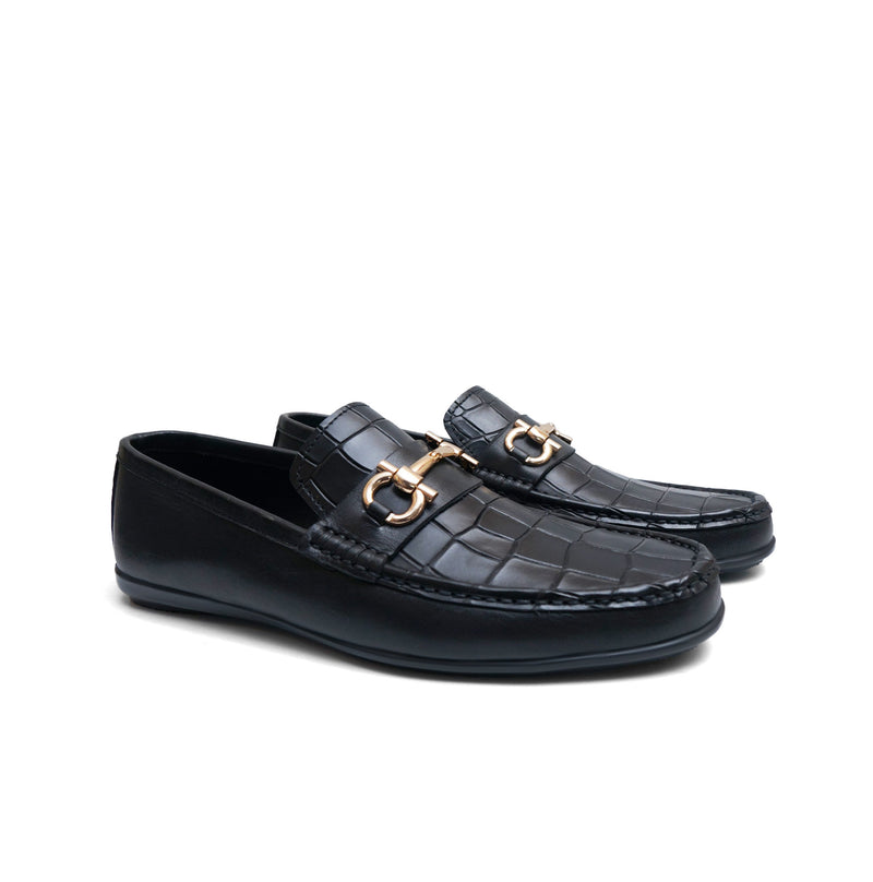 LS Pure Leather Handmade Horsebit Loafer-856 Black