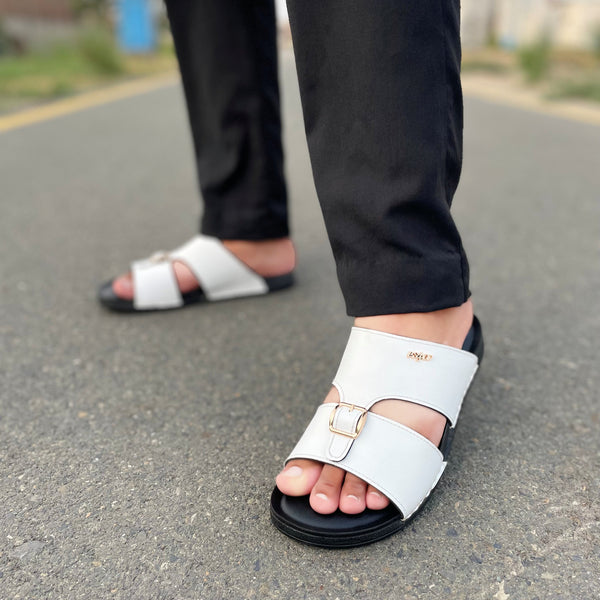 LS Pure leather Handmade MoccaStep Chappal LS-163 WHITE