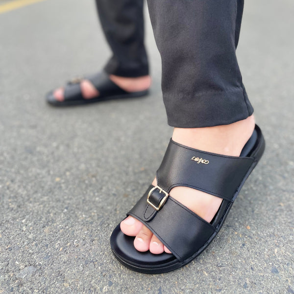 LS Pure leather Handmade MoccaStep Chappal LS-163 BLK