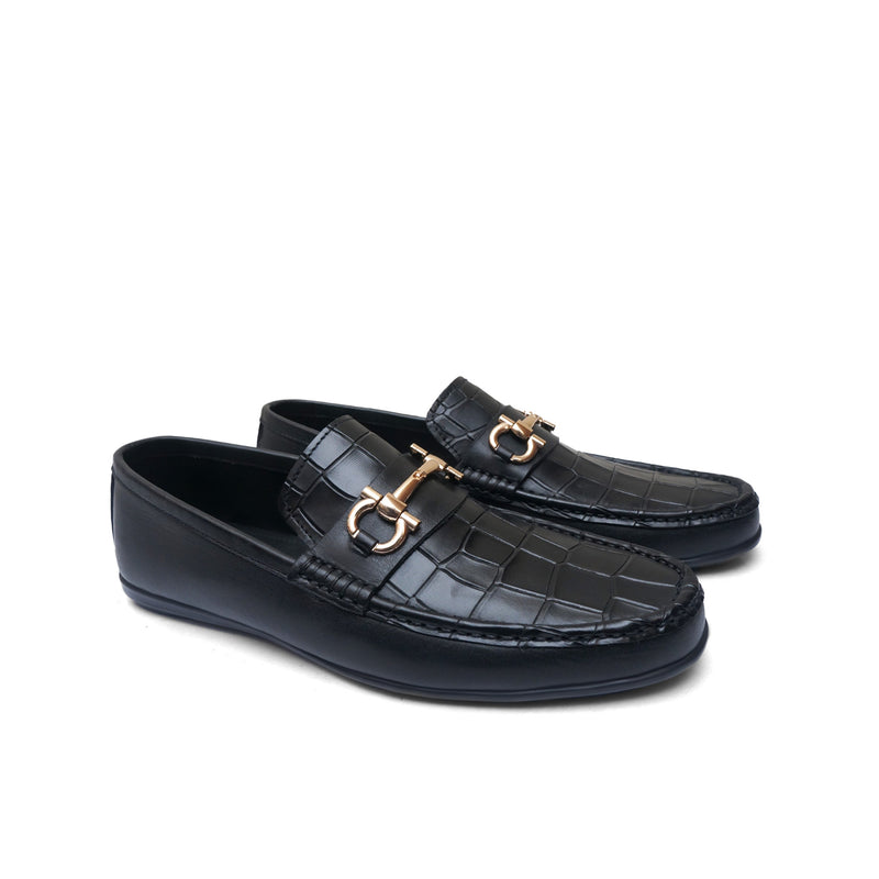 LS Pure Leather Handmade Horsebit Loafer-856 Black