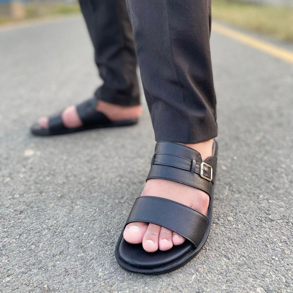LS Pure leather Handmade Soleva Chappal LS-158 BLK