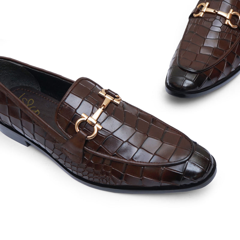 LS Pure Leather Alligator Ridge Brown Shoes-428