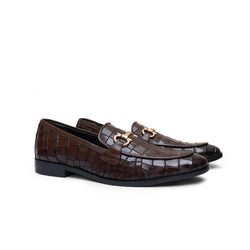 LS Pure Leather Alligator Ridge Brown Shoes-428