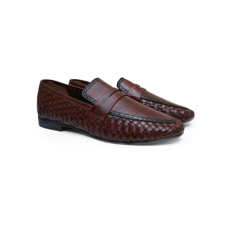 LS Pure Leather Handmade Woven Oxblood Formal shoes-905