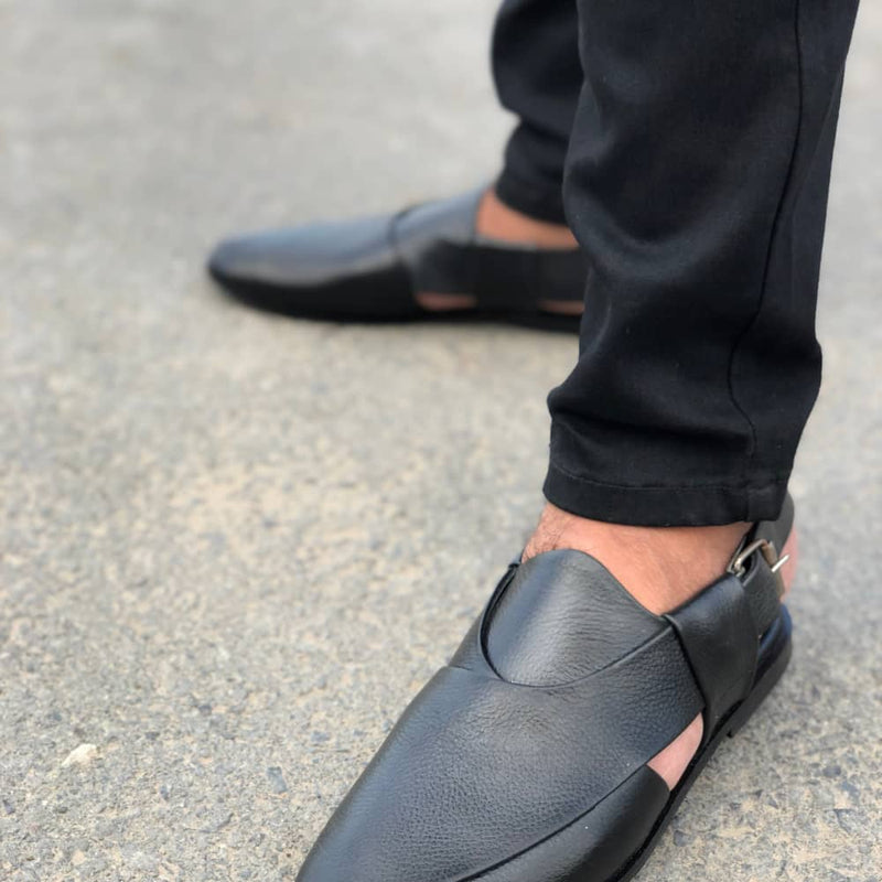Ls Pure Leather Handmade Peshawari Black Sandal-662 Sandal
