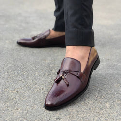 Ls Pure Leather Handmade Tussel Oxblood Formal Shoes-829 Shoes