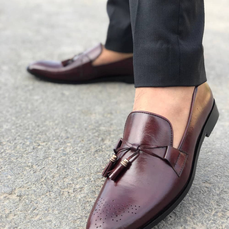 Ls Pure Leather Handmade Tussel Oxblood Formal Shoes-829 Shoes